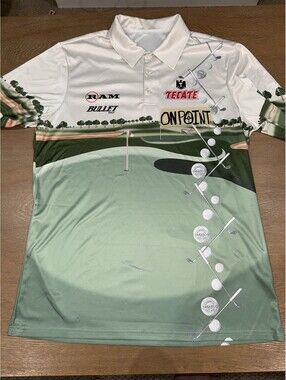 TABASCO Polo Shirt Large Onpoint Tecate Bullet Performance All Over Print Large
